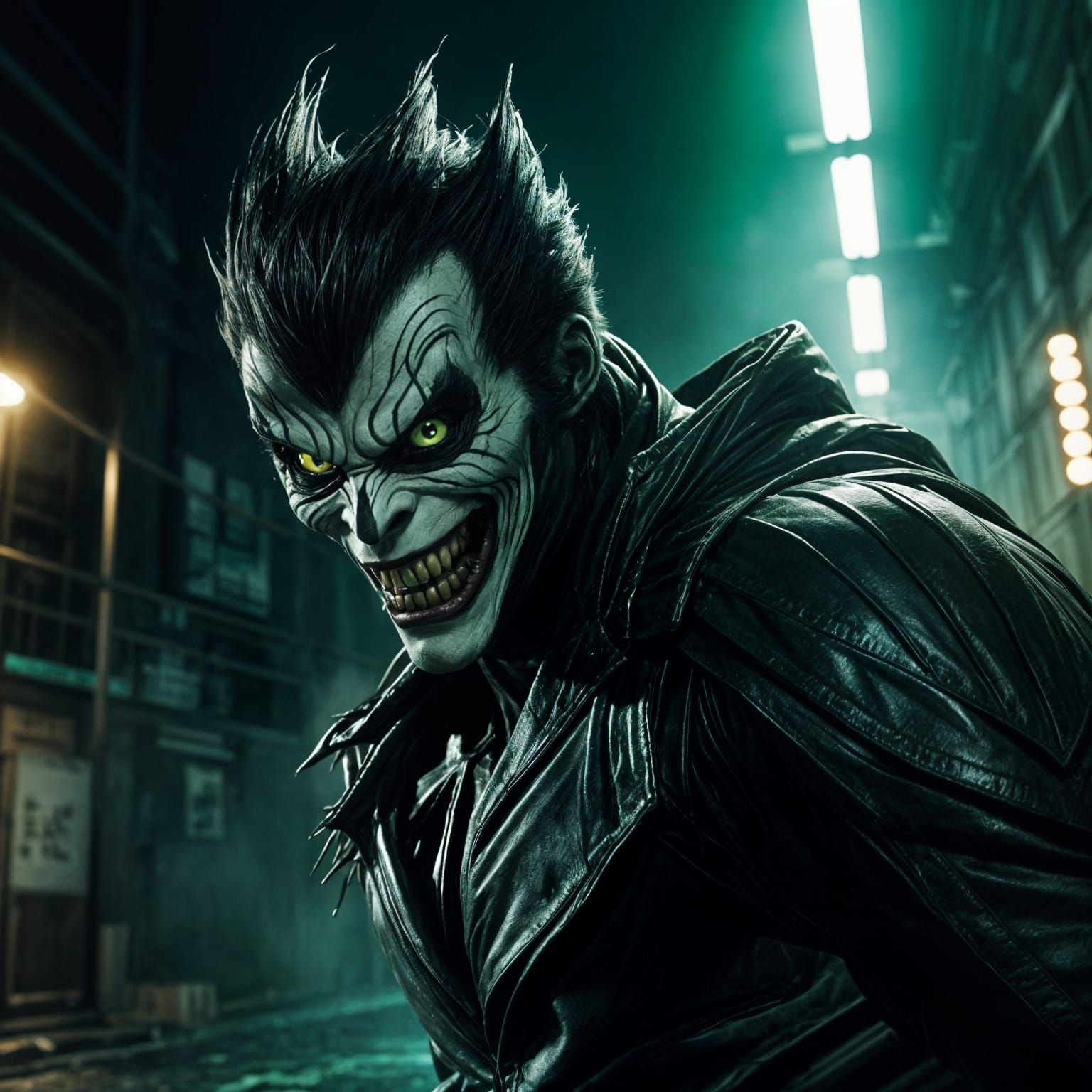 Green Psycho Ranger Battles Dark Force in Neon Alleyway