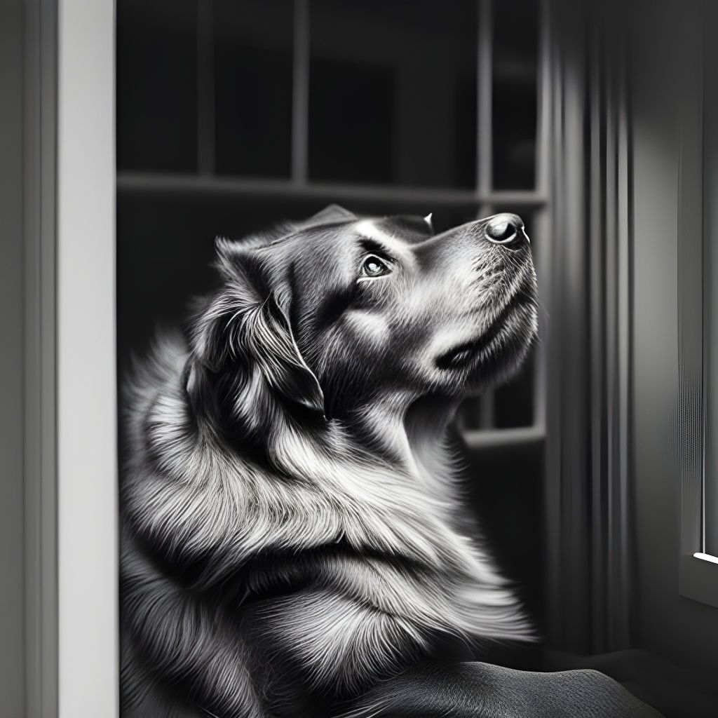 Dog Looking out of Window in Detailed Hyperrealism