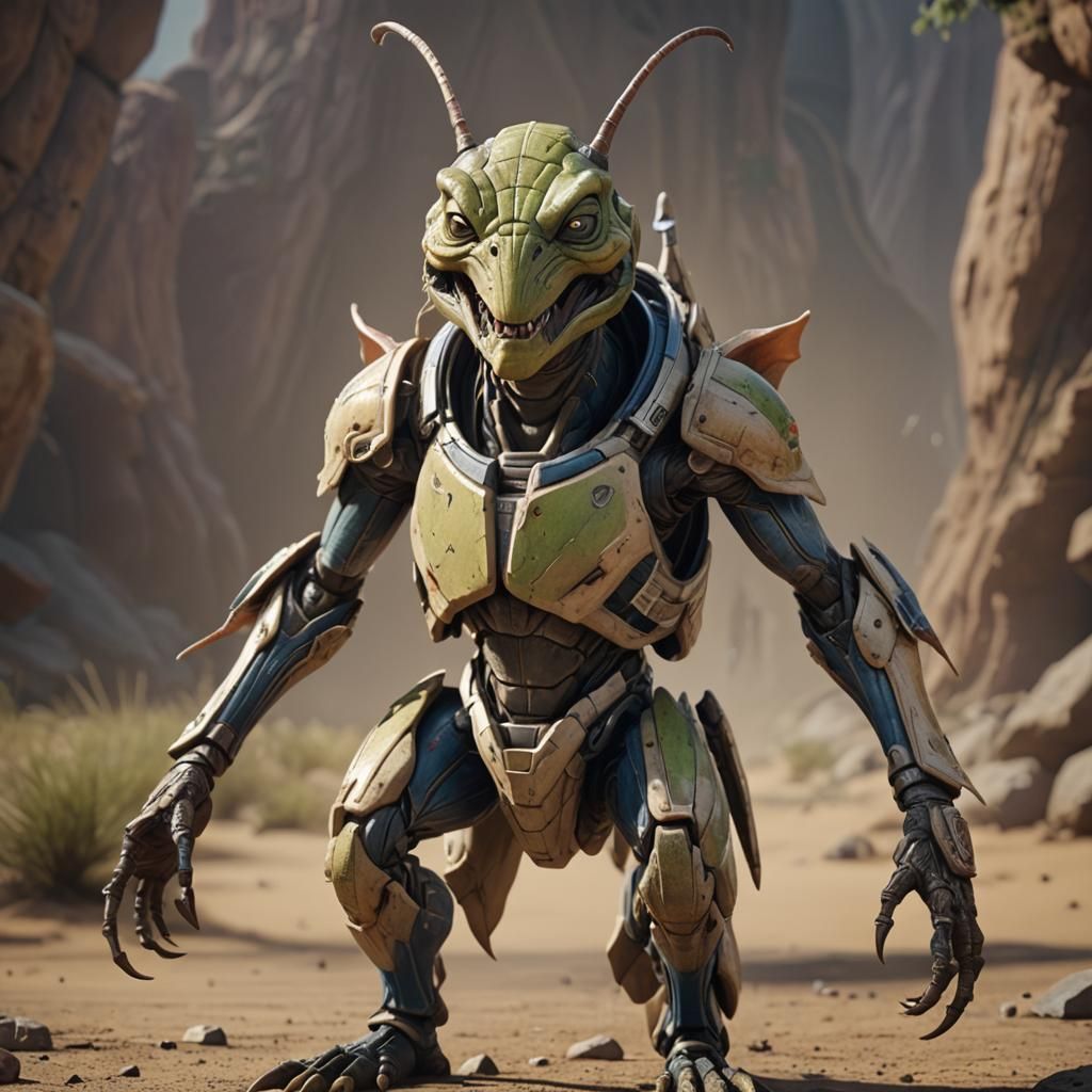 Gungan Grasshopper Hybrid in 3D Game Style