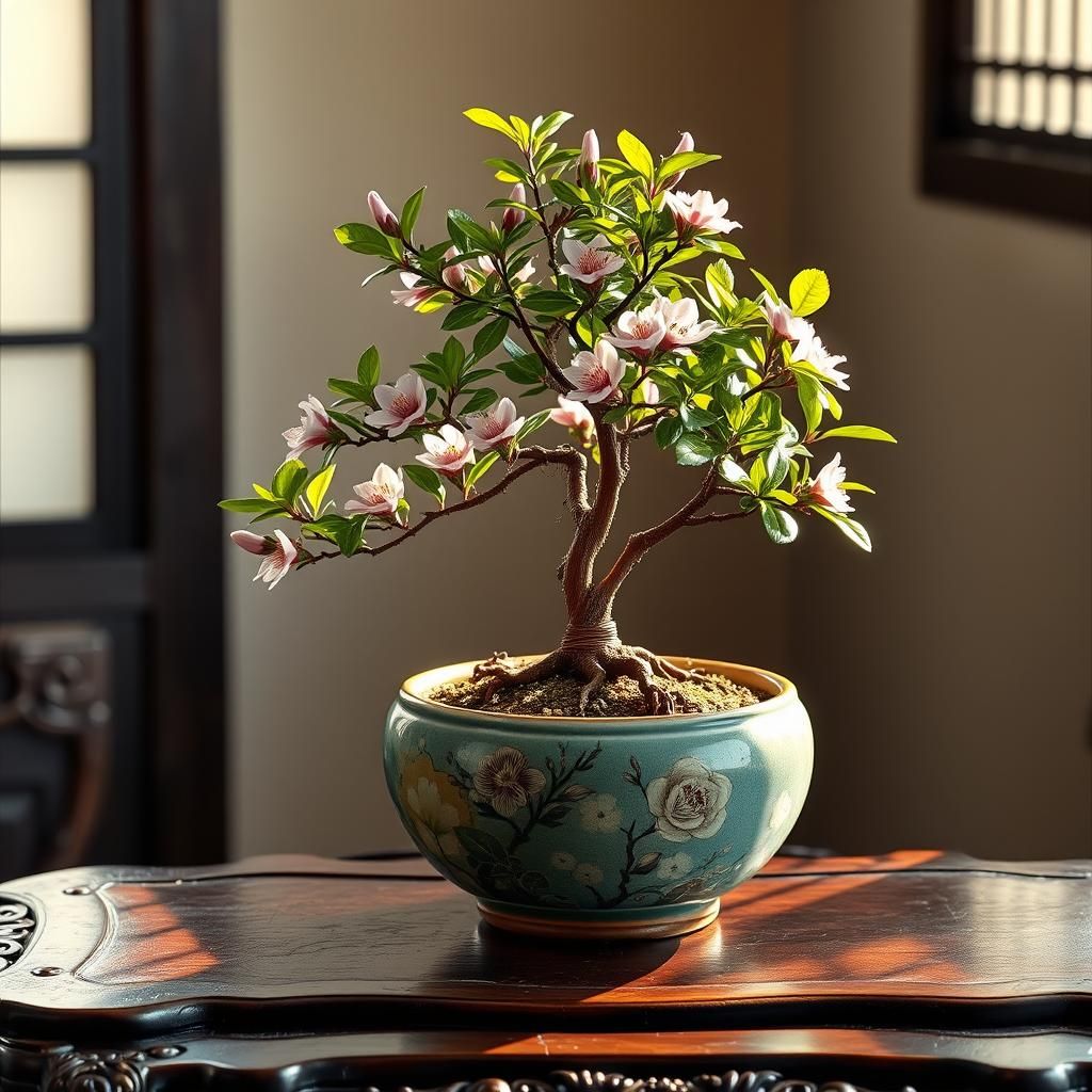 Serene Mango Bonsai Tree in Asian Still Life