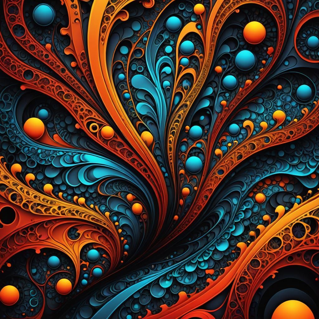 Abstract Fractal Design with Zentangle Patterns in Neon Colo...