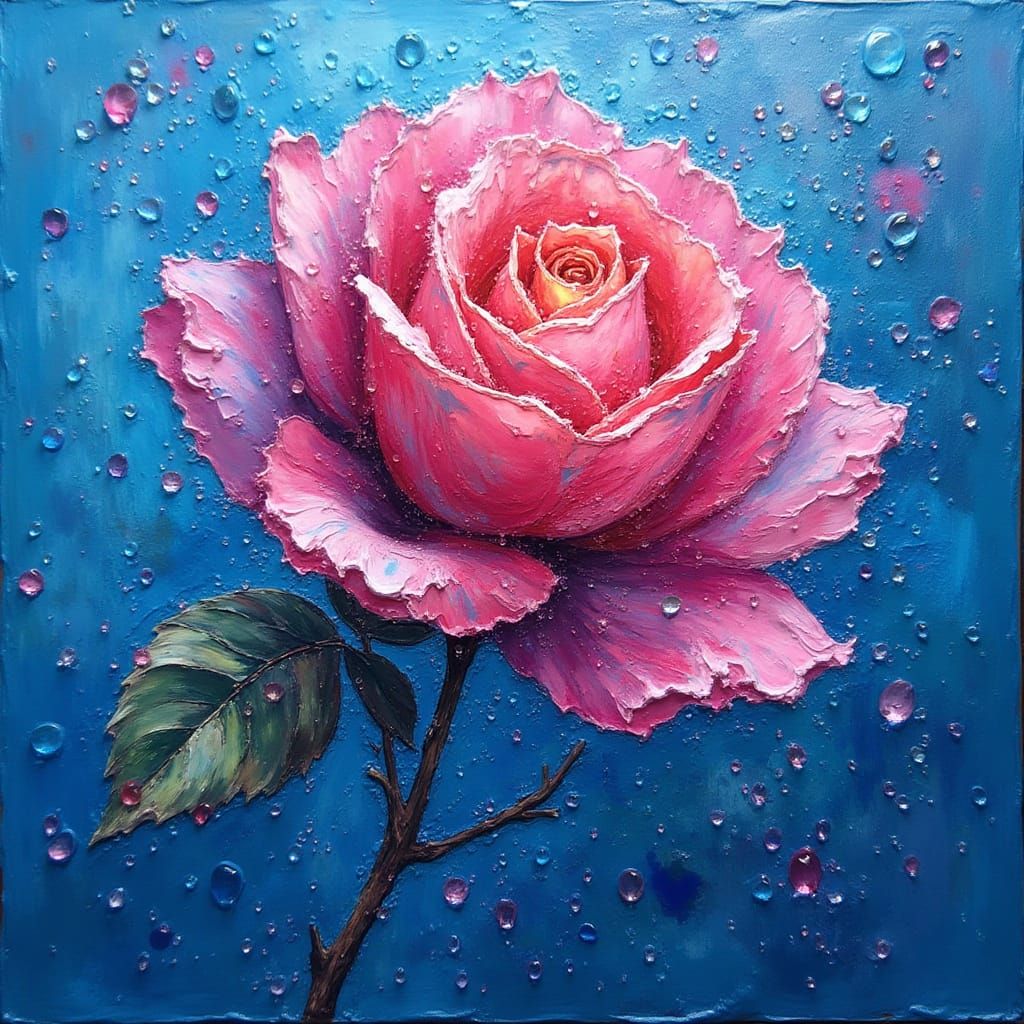 Blue Rose: Neo-Impressionist Sparkling Oil Painting