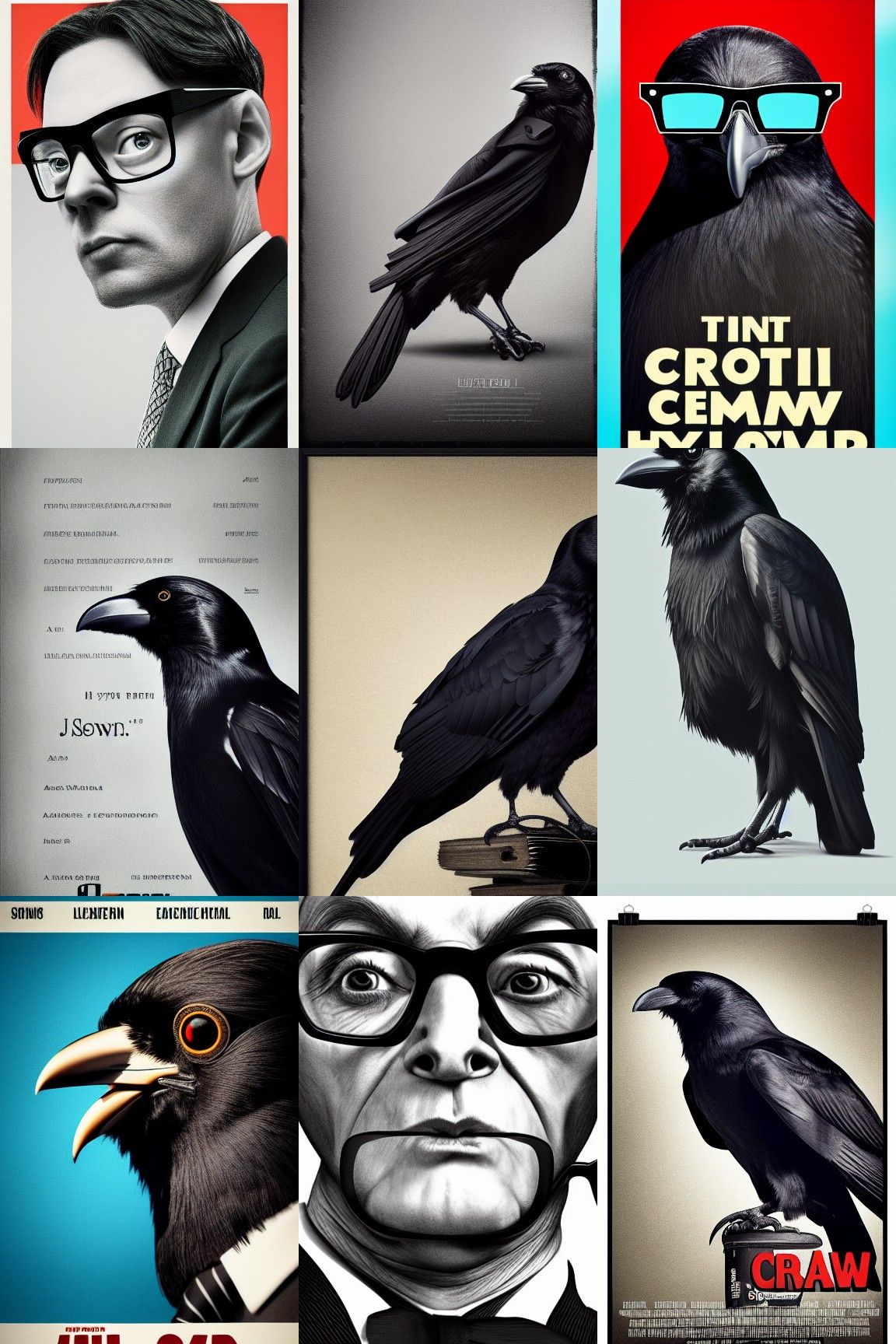 Crow in Suit and Glasses: Realistic Movie Poster