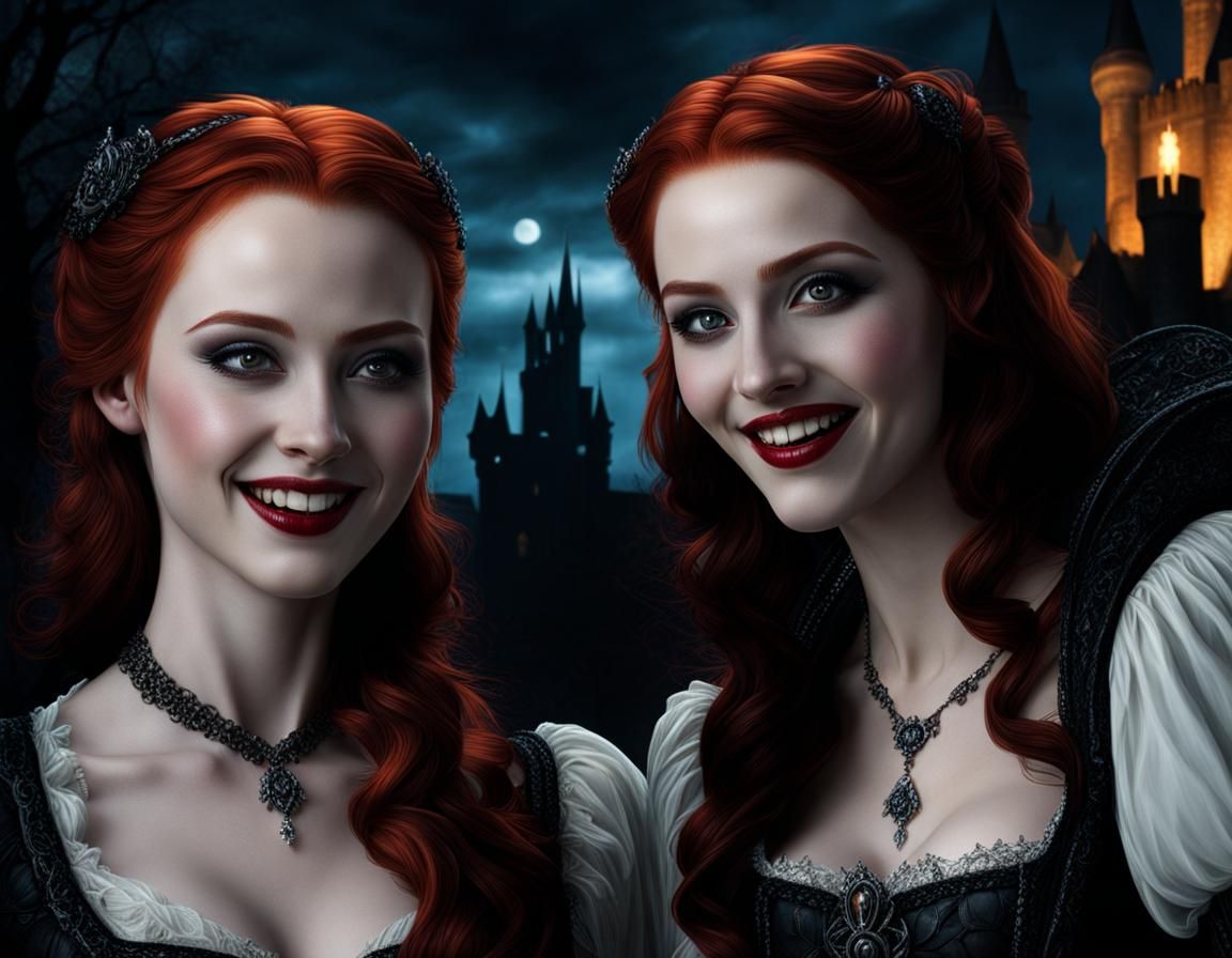 Beautiful Redhead Vampires in Gothic Castle: Photorealistic ...
