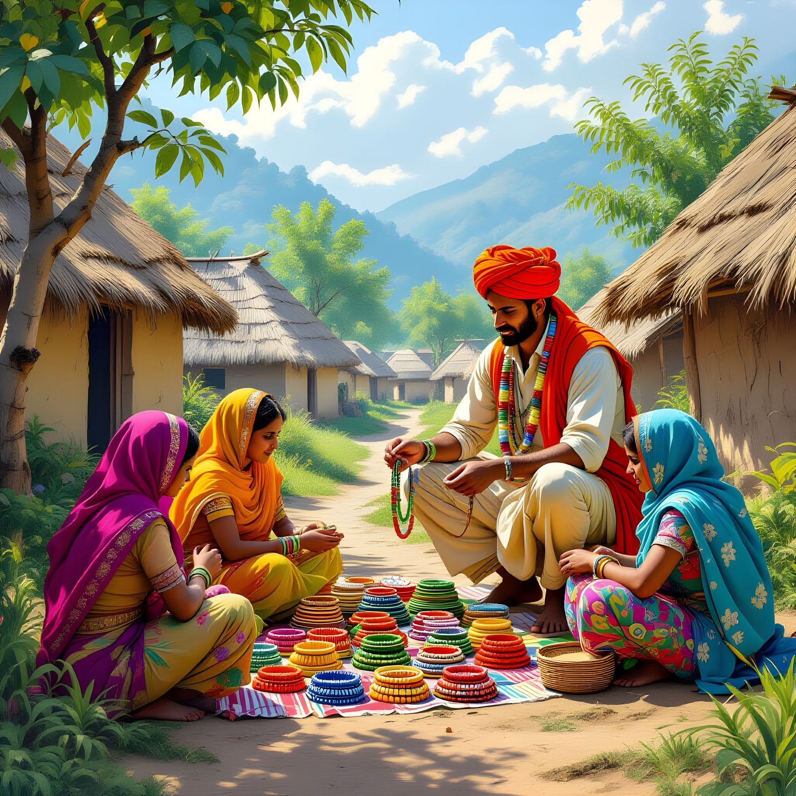 Vintage Village Bangle Seller, Comic Book Style