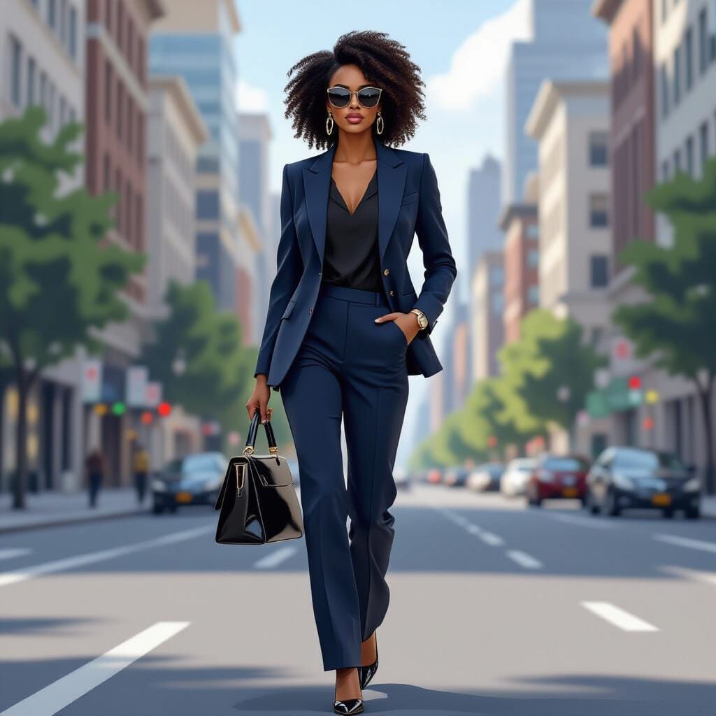 Stylish Woman in Cityscape: Digital Airbrush Illustration