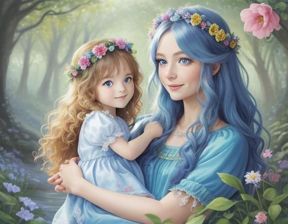 Chibi Mother and Daughter in Enchanted Forest