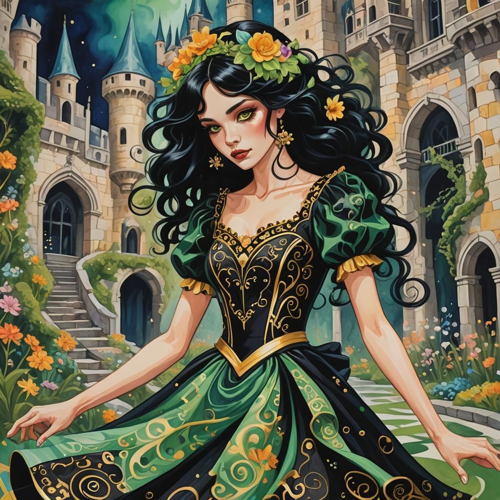 Woman Dancing with Ghosts in Gouache Wonderland