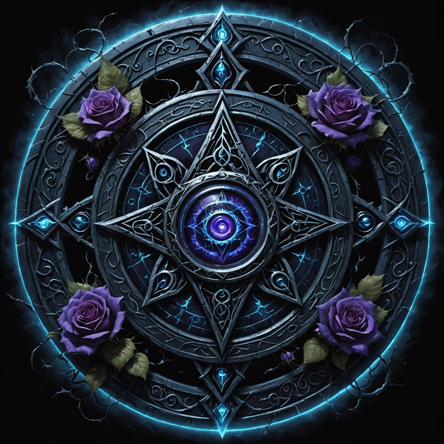 Mystical Black Roses & Arcane Sigil in Ultra-Realistic Fanta...