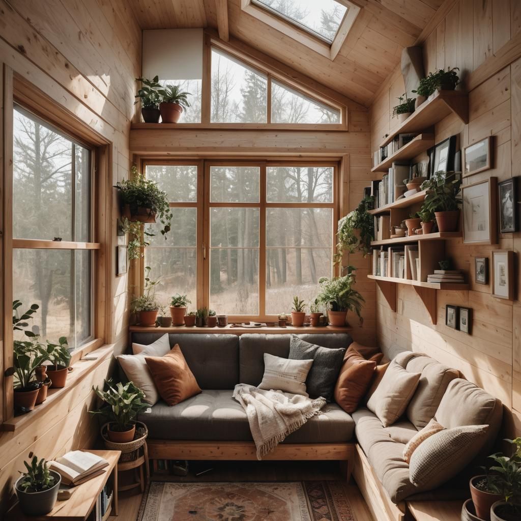Cozy Minimalist Tiny House Interior with Natural Light