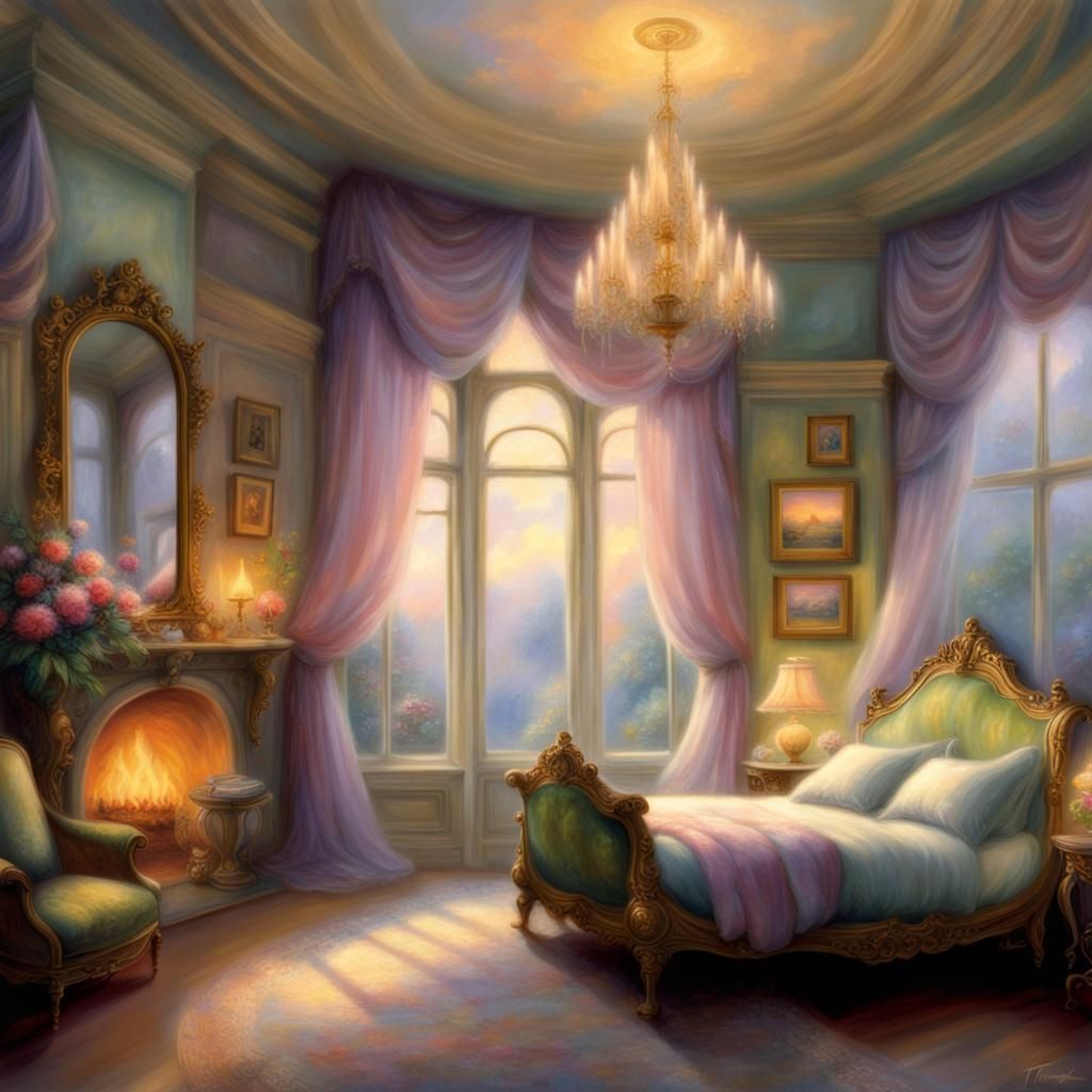 Ornate Bedroom with Cozy Bed in Ethereal Style
