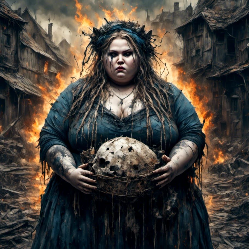 Goth Freckled Dreadlock Woman in War-Torn Village