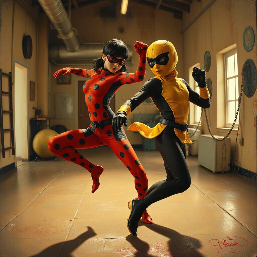 Ladybug and Super Egg in Surreal Martial Arts Training