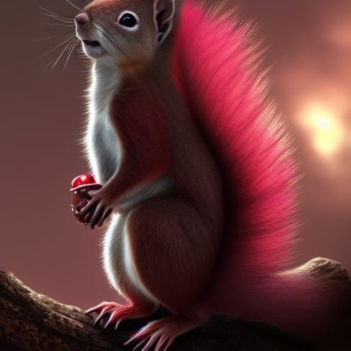 Red and Pink Squirrel with Glowing Eyes