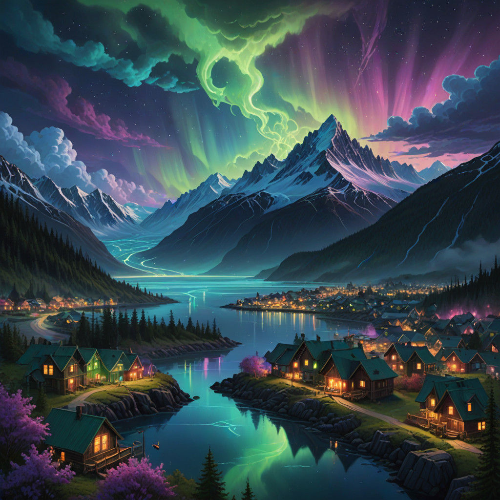 Ethereal Homer, Alaska: Mystic Landscapes Amidst Aurora Bore...