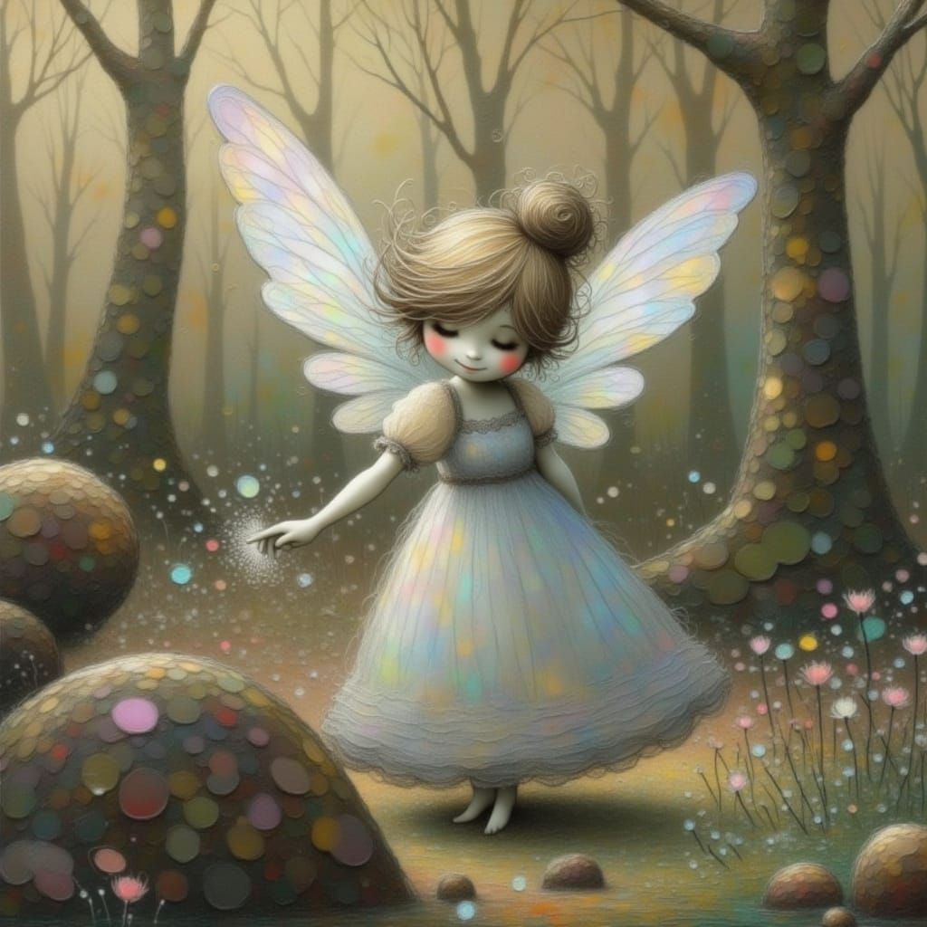 Fairy Collecting Dew in Enchanted Forest