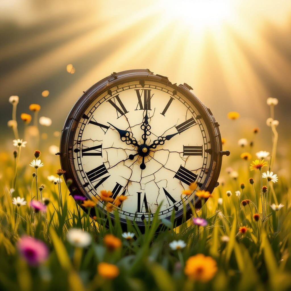 Melting Clock Transforms into Sunlit Meadow