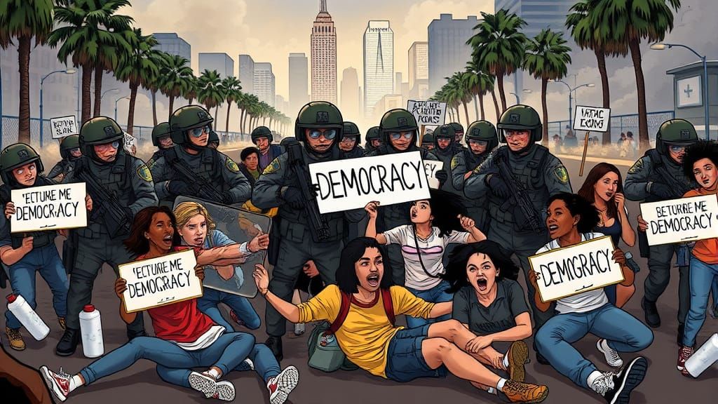 Dystopian Military Confrontation During LA Protest: Cartoon ...