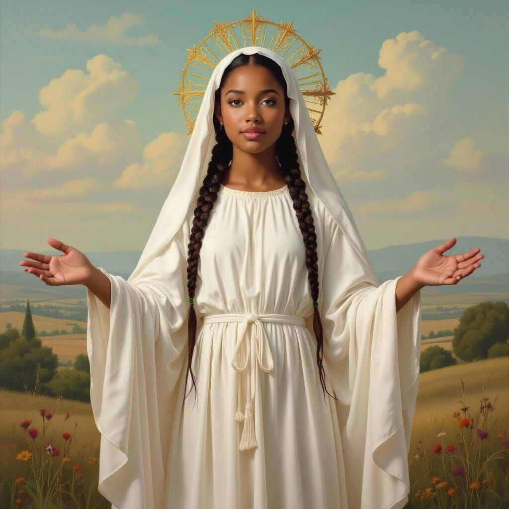 Teenager in White Robe Adoring God, Kehinde Wiley Style