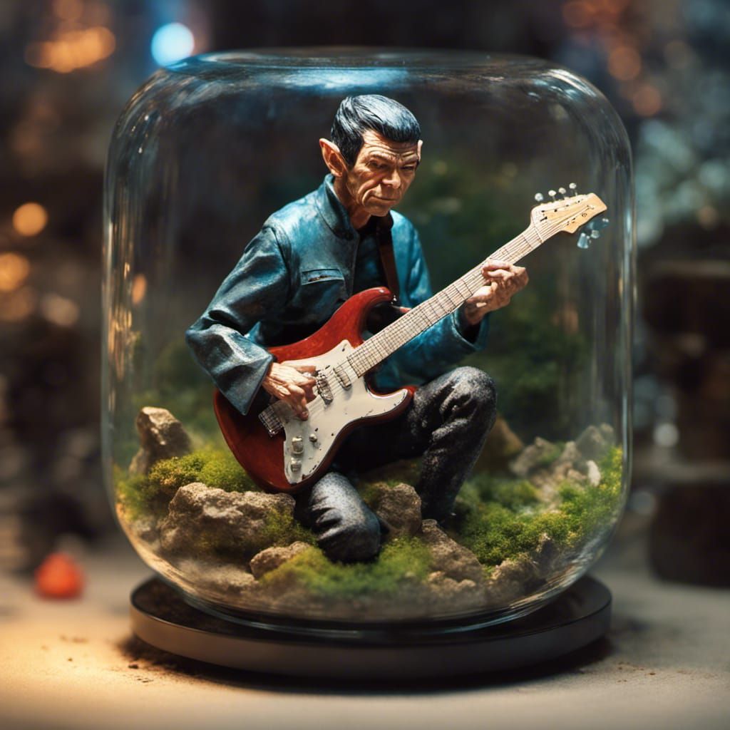 Spock Plays Guitar in Terrarium: Detailed Illustration