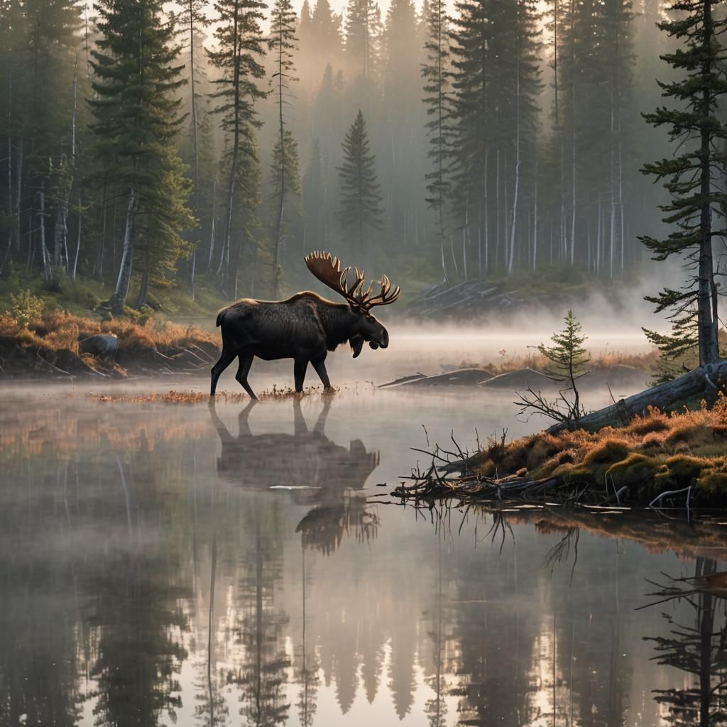 Swans Kissing at Dawn on Forest Lake