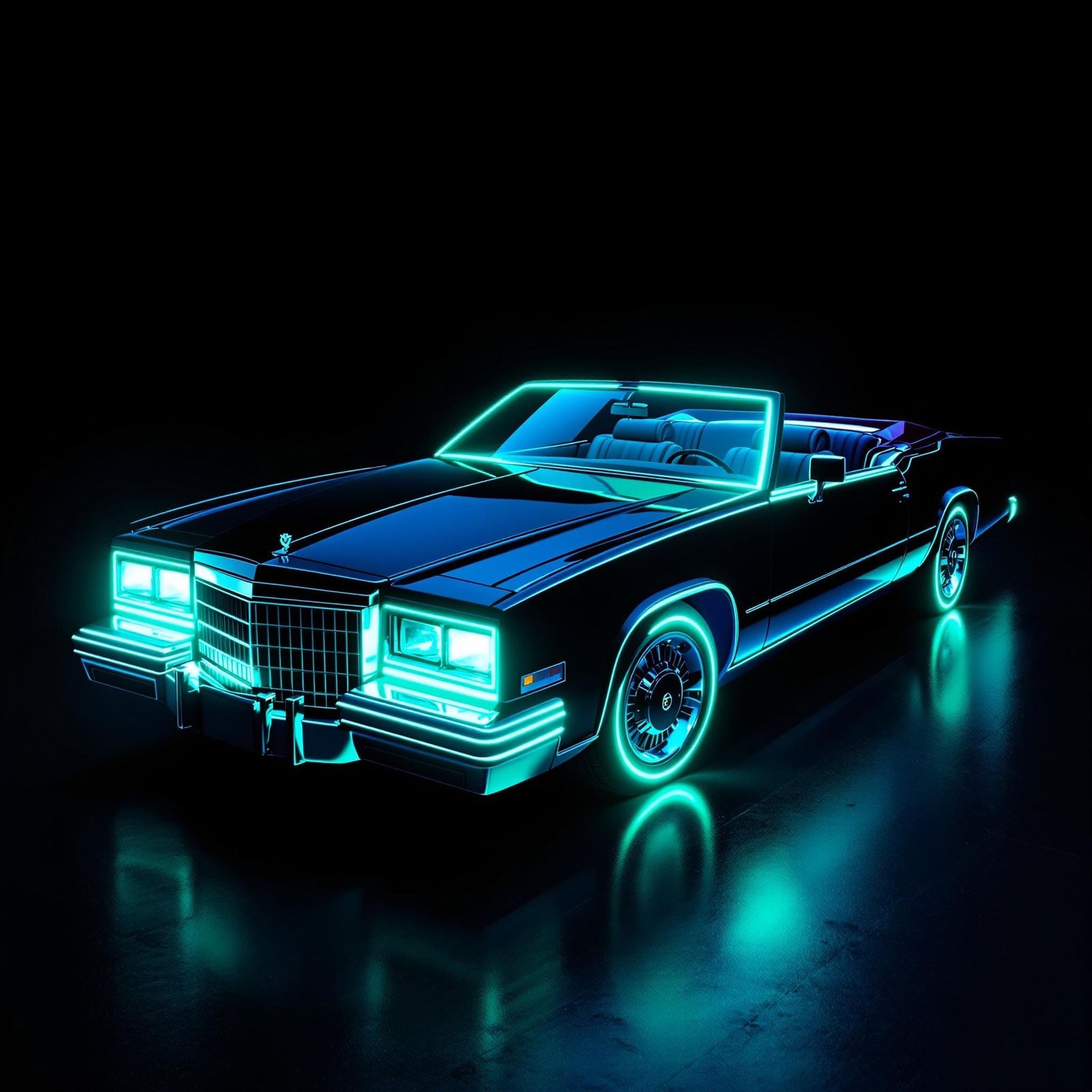 Luxury Car Radiates Electric Aura under Black Light