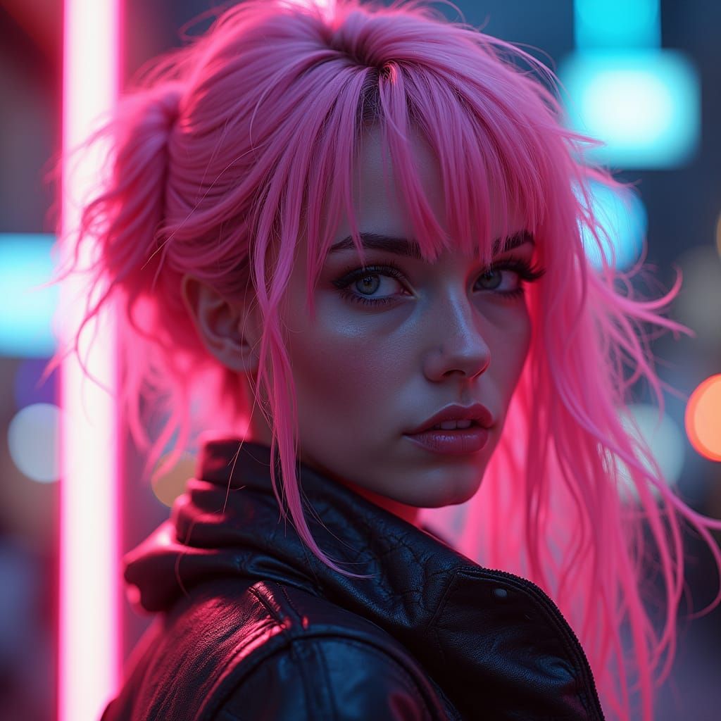 Neon Cyberpunk Hacker Girl in Dreamlike Digital Art