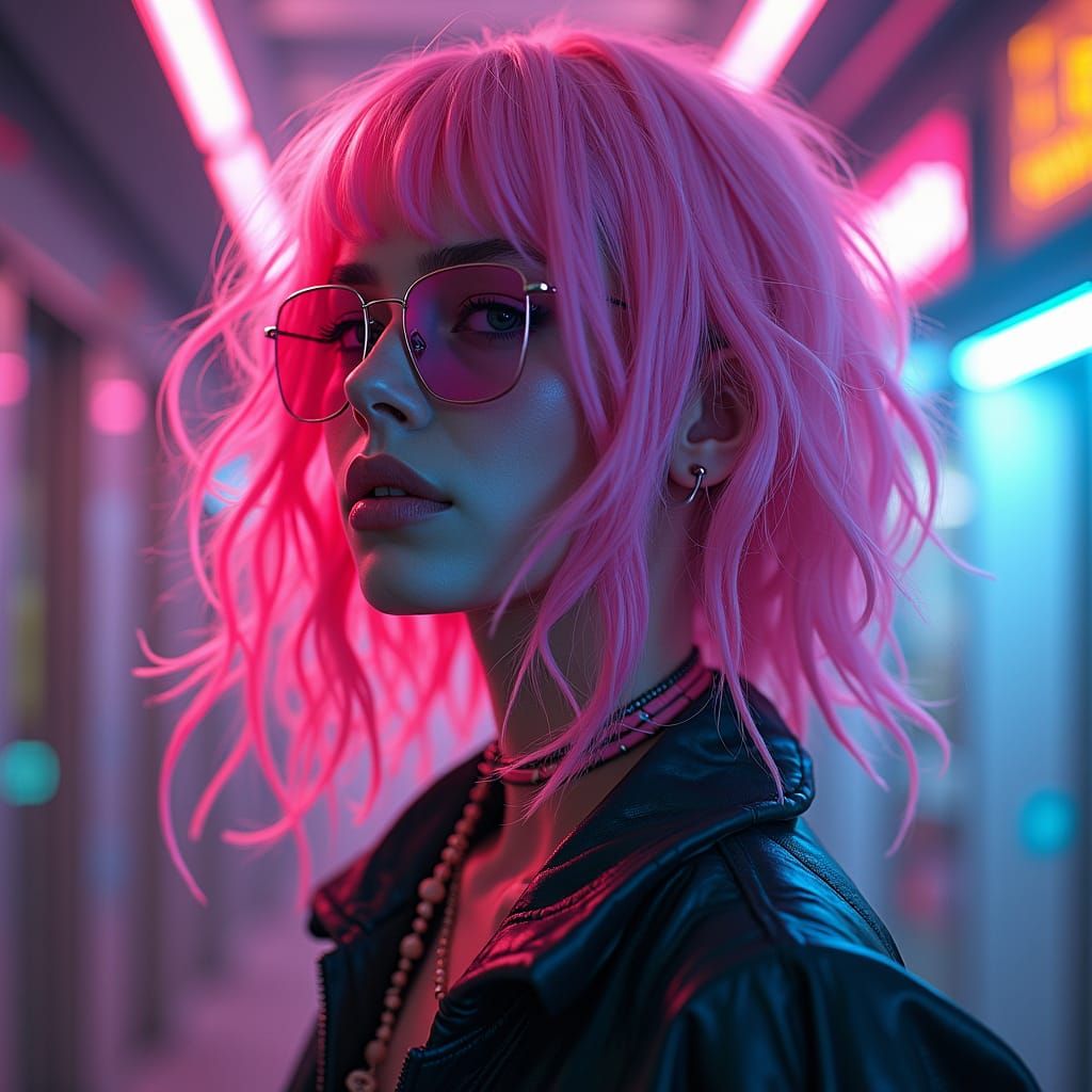 Neon Cyberpunk Hacker Girl Digital Illustration