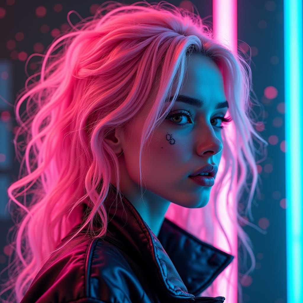 Neon Cyberpunk Hacker Girl Digital Illustration