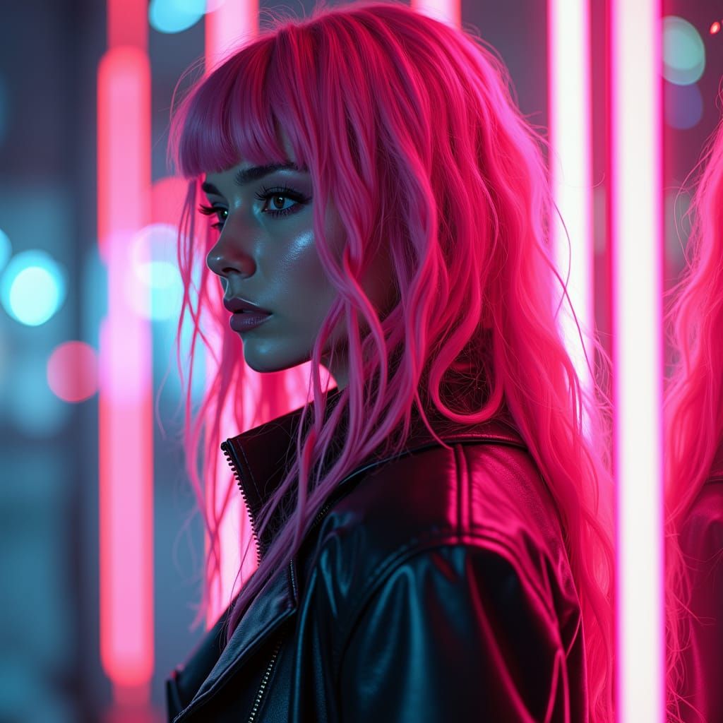 Neon Cyberpunk Hacker Girl Digital Illustration