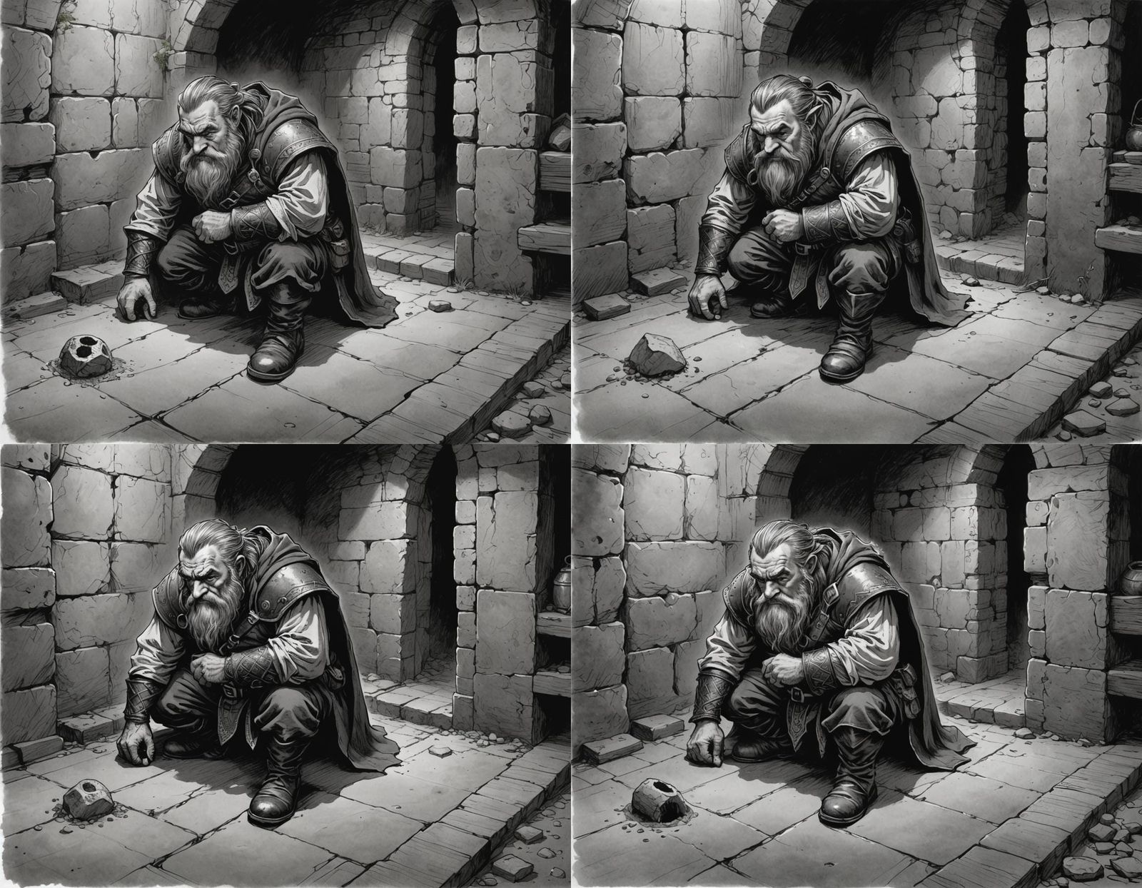 Dwarf Hiding Dungeon Trap: Comic Book Sketch