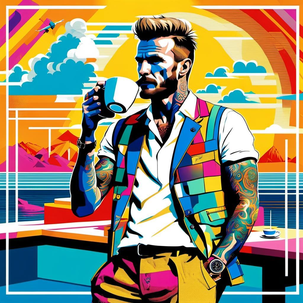 David Beckham Drinks Coffee: Pop Art Digital Illustration