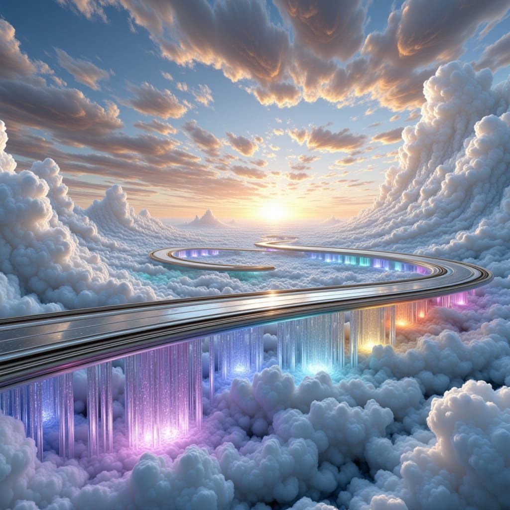 Luminous Skyworld Highway Through Crystal Clouds