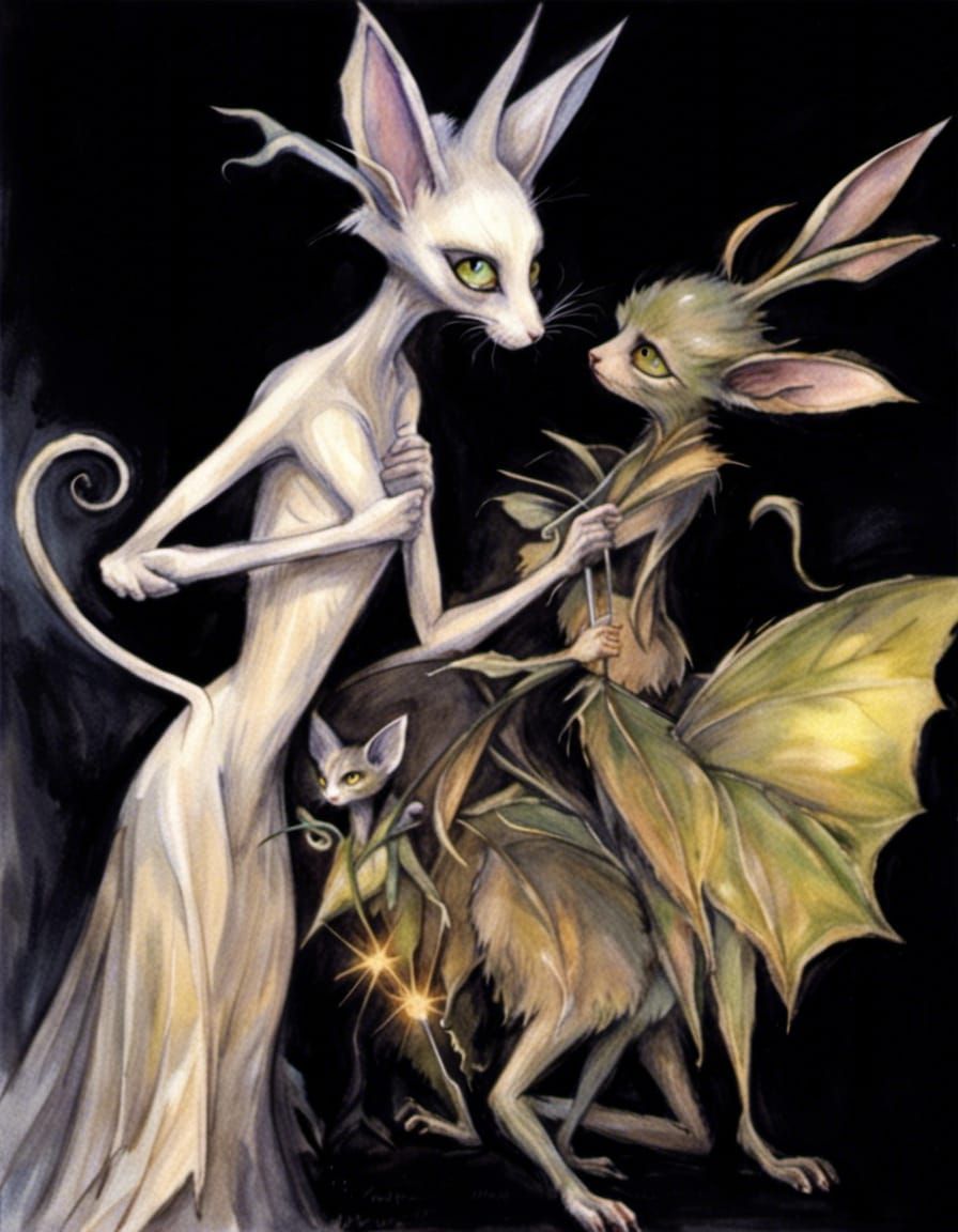 Dark fey creature of the dusk, rodent, cat and rabbit fairy ...