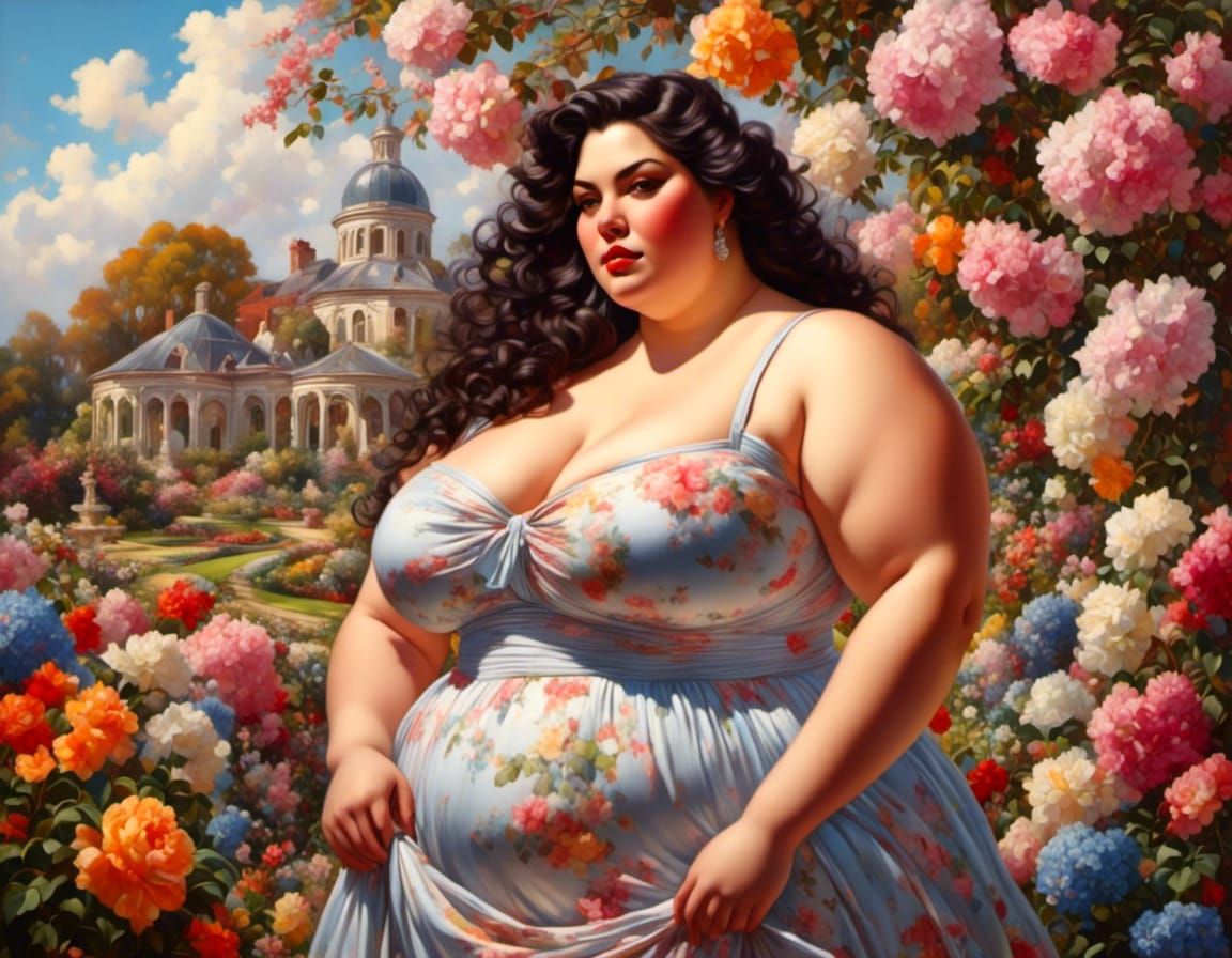 Plus Size Woman in Spring Garden Painting
