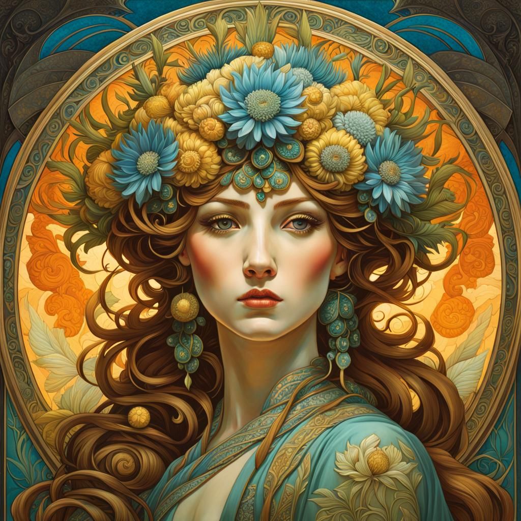 Iron Chrysanthemum in Polychromatic Surrealist Style