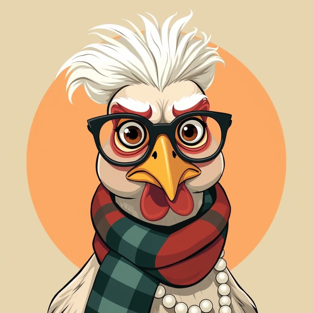 Doubting Chicken in Pop Art Cartoon Style