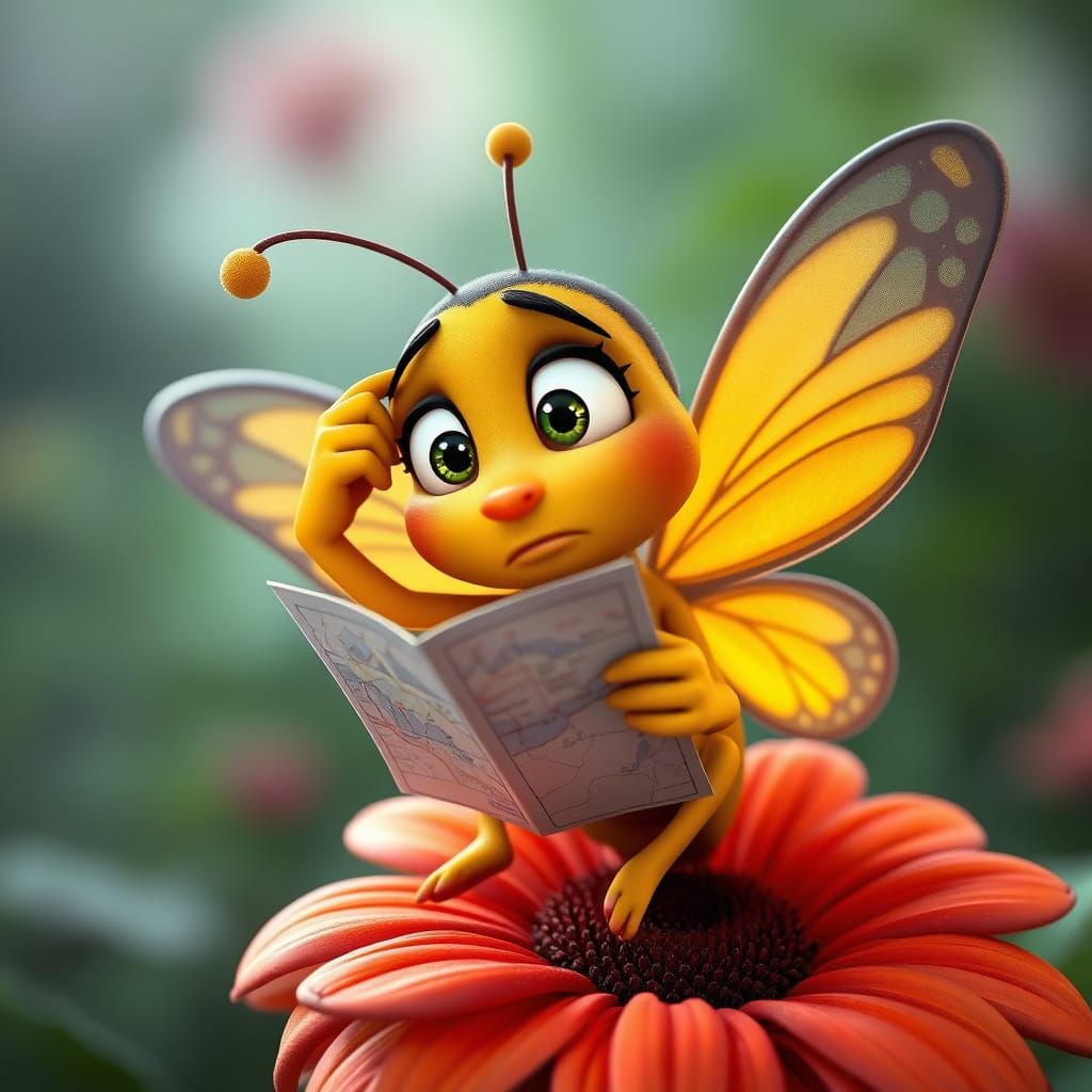 Confused Butterfly Cartoon Concept Art in 3D