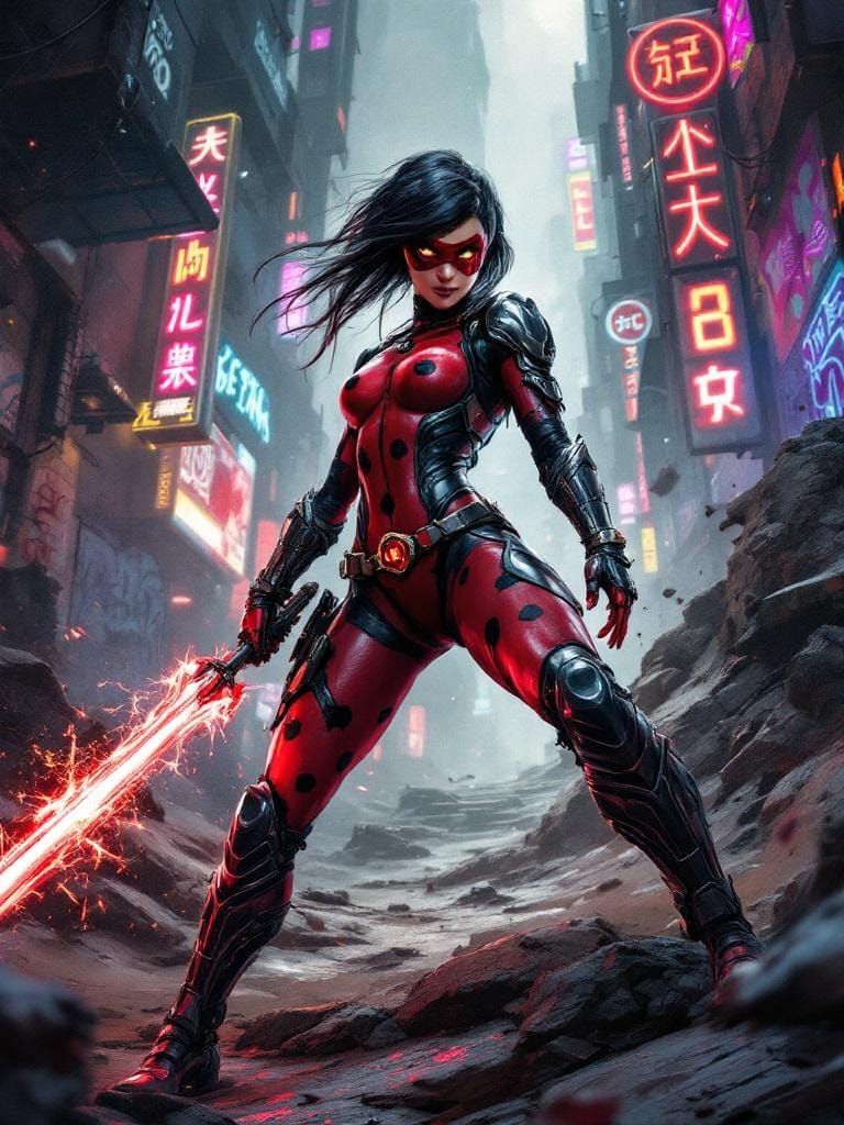 Miraculous Ladybug Warrior in Dynamic Digital Painting