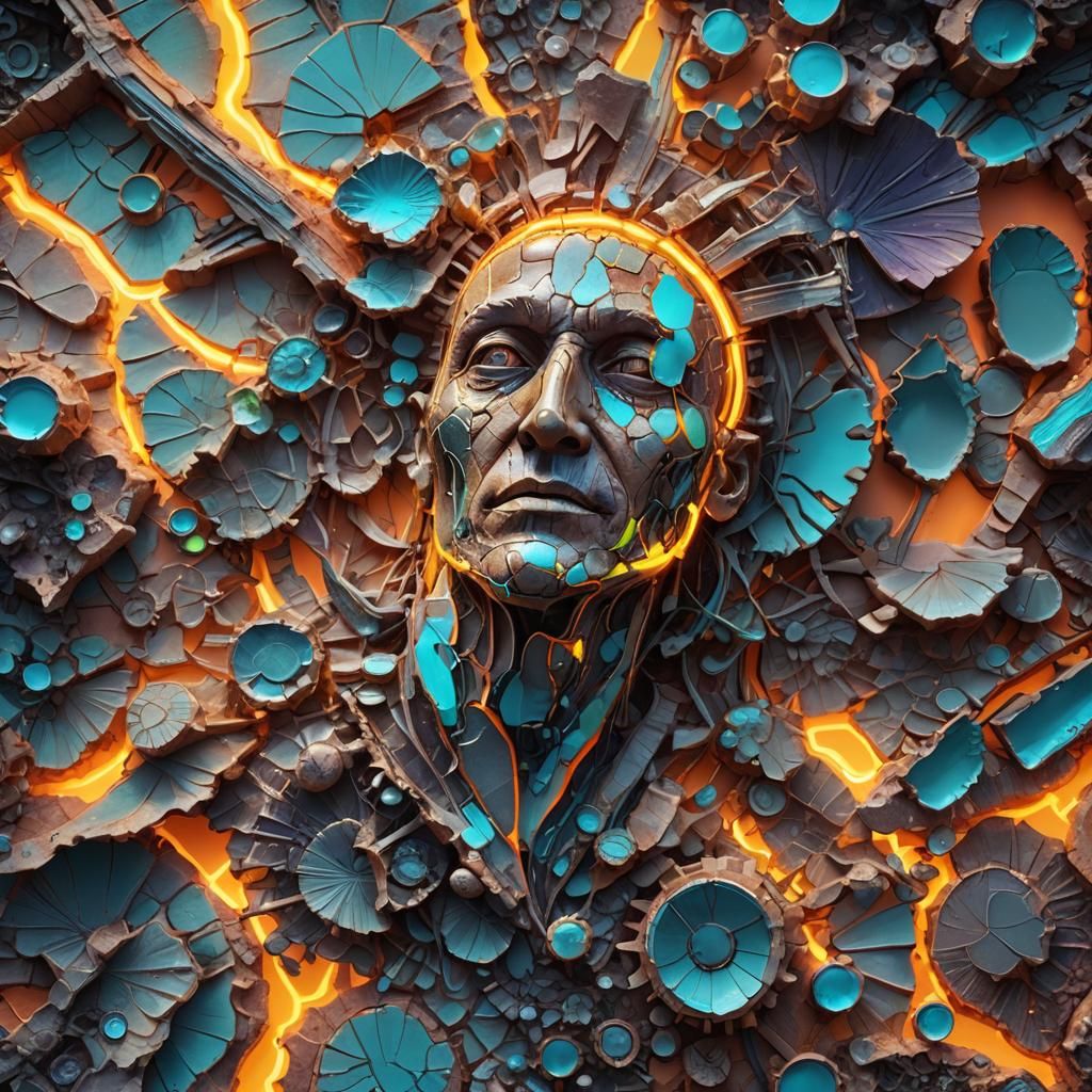 Neon Lit Fossil in Vibrant Hyperrealistic Style