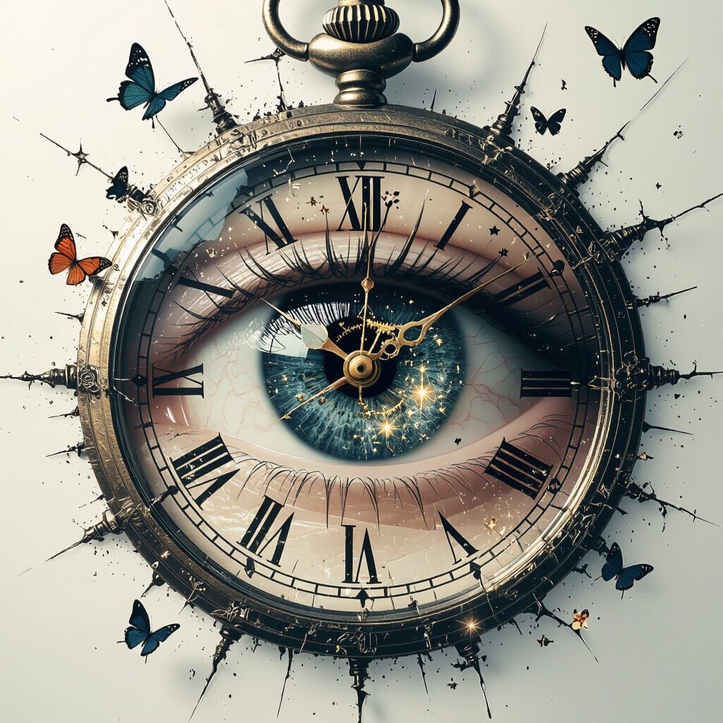 Surreal Eye and Watch with Star Gears