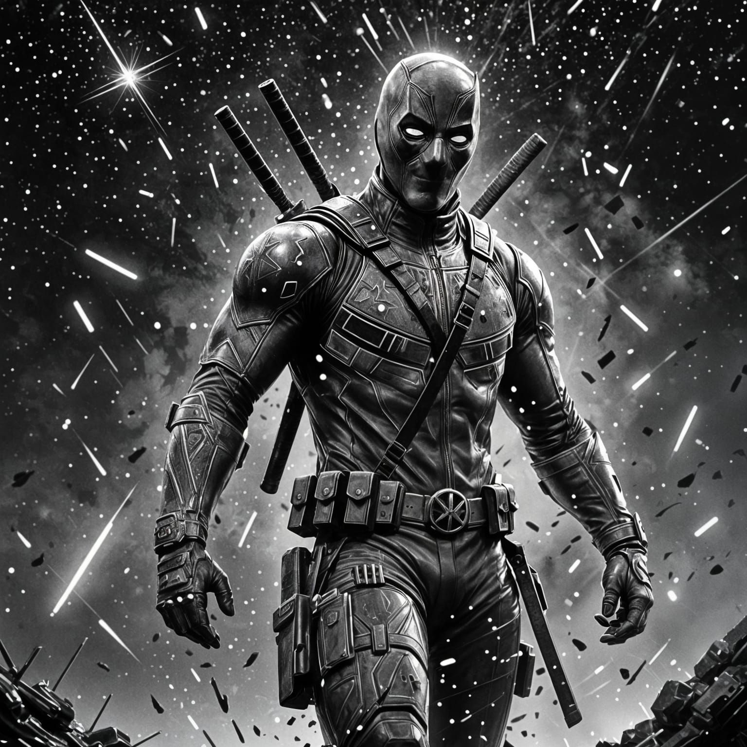 Glowing Deadpool in Starry Night Sky, Macro Photograph