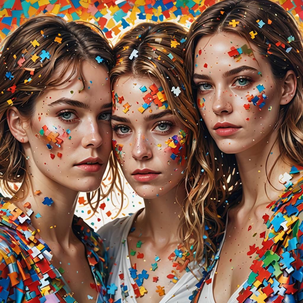 Colorful Puzzle Women in Photorealistic Digital Art