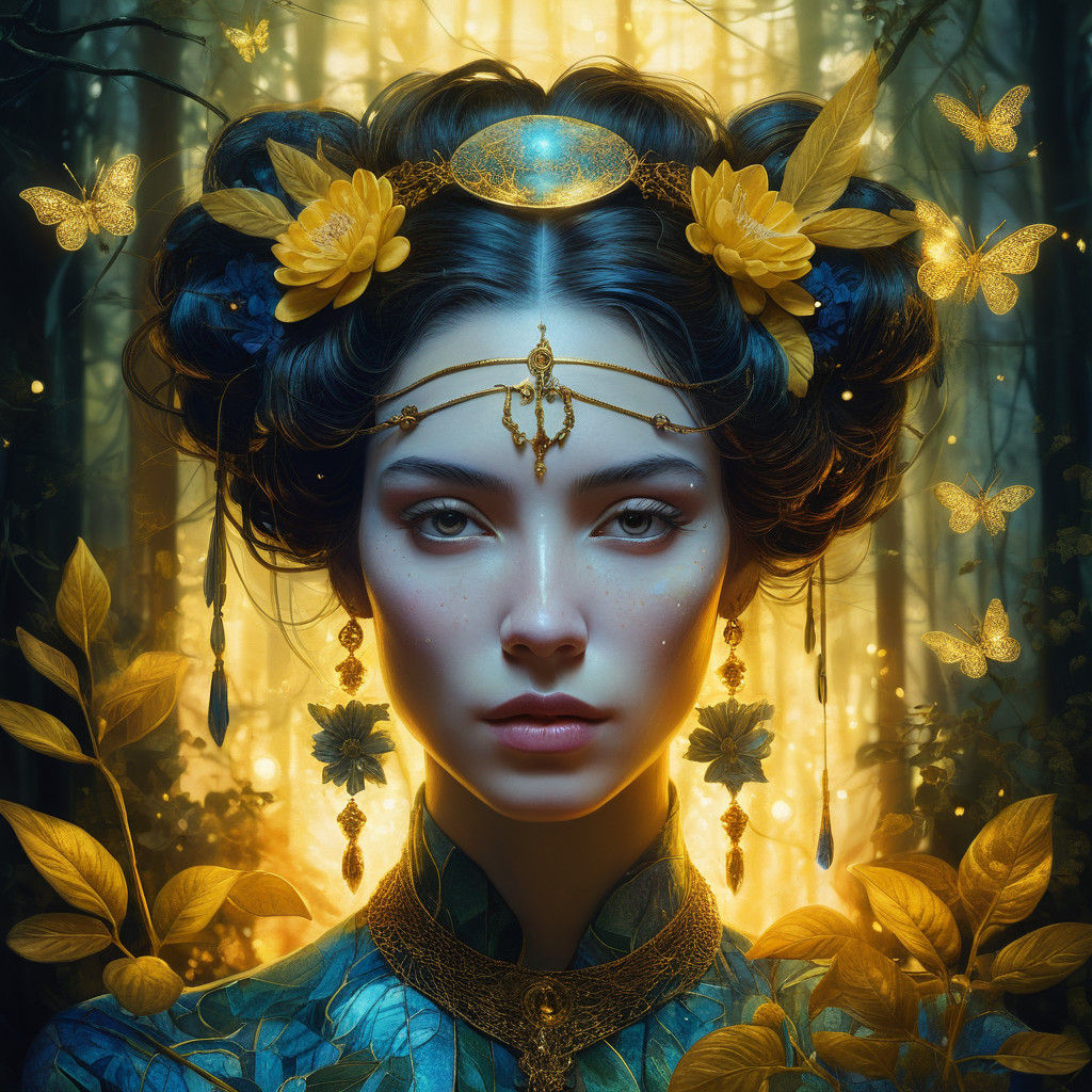 Surreal Portrait of a Young Woman in a Mystical Forest