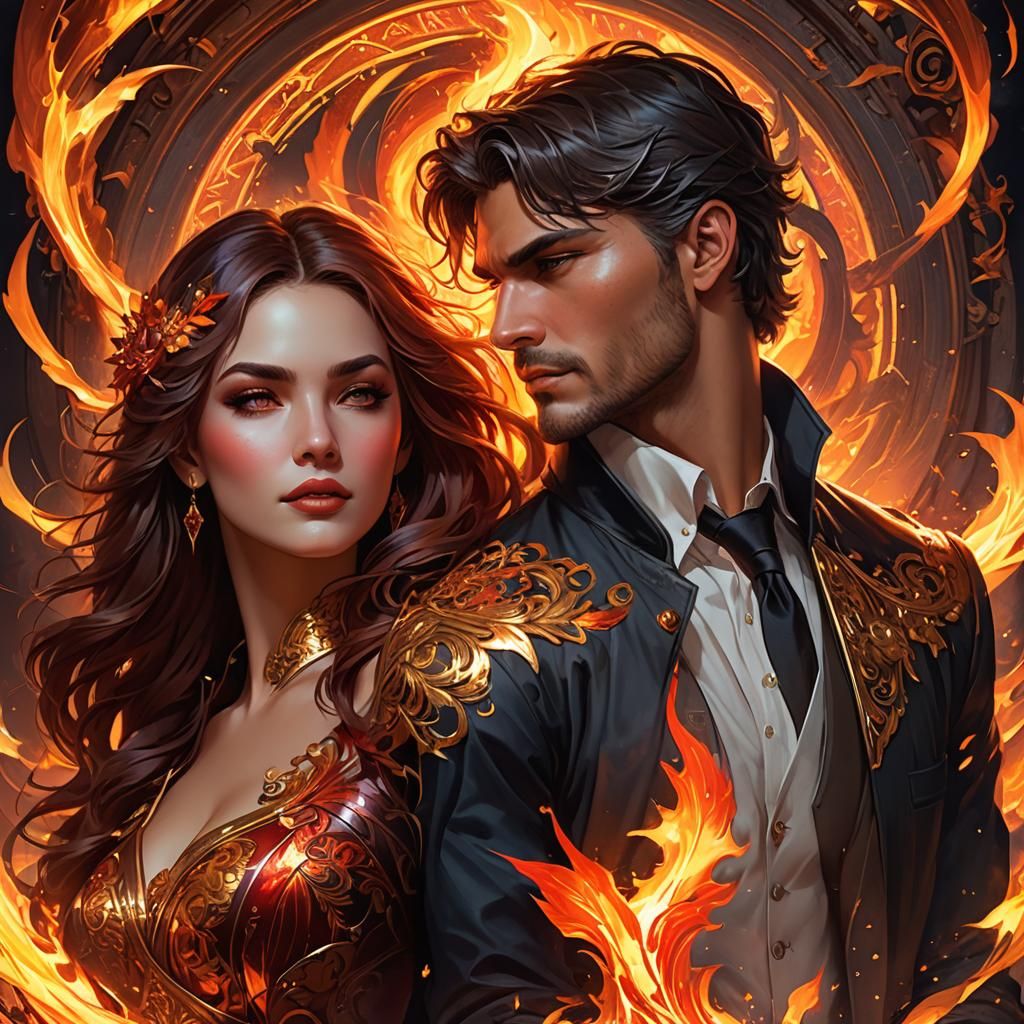 Passionate Romance Book Cover in Art Nouveau Style