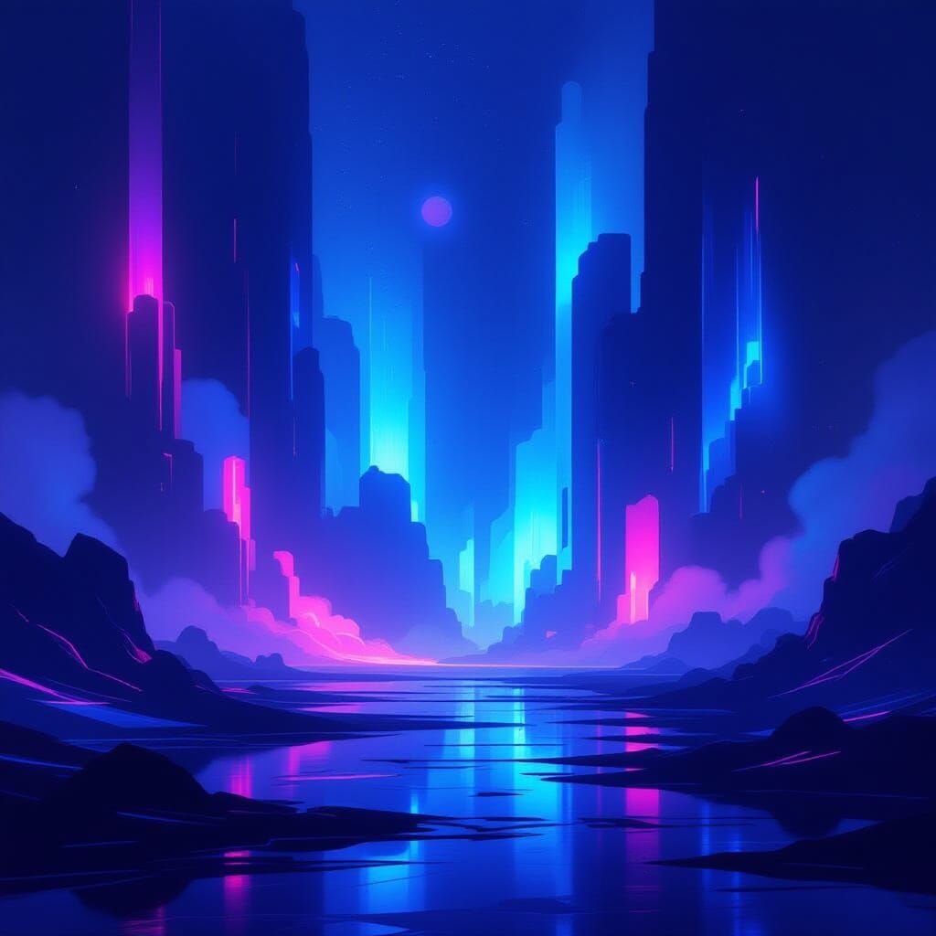 Abstract Glowing Shapes in a Dystopian Landscape