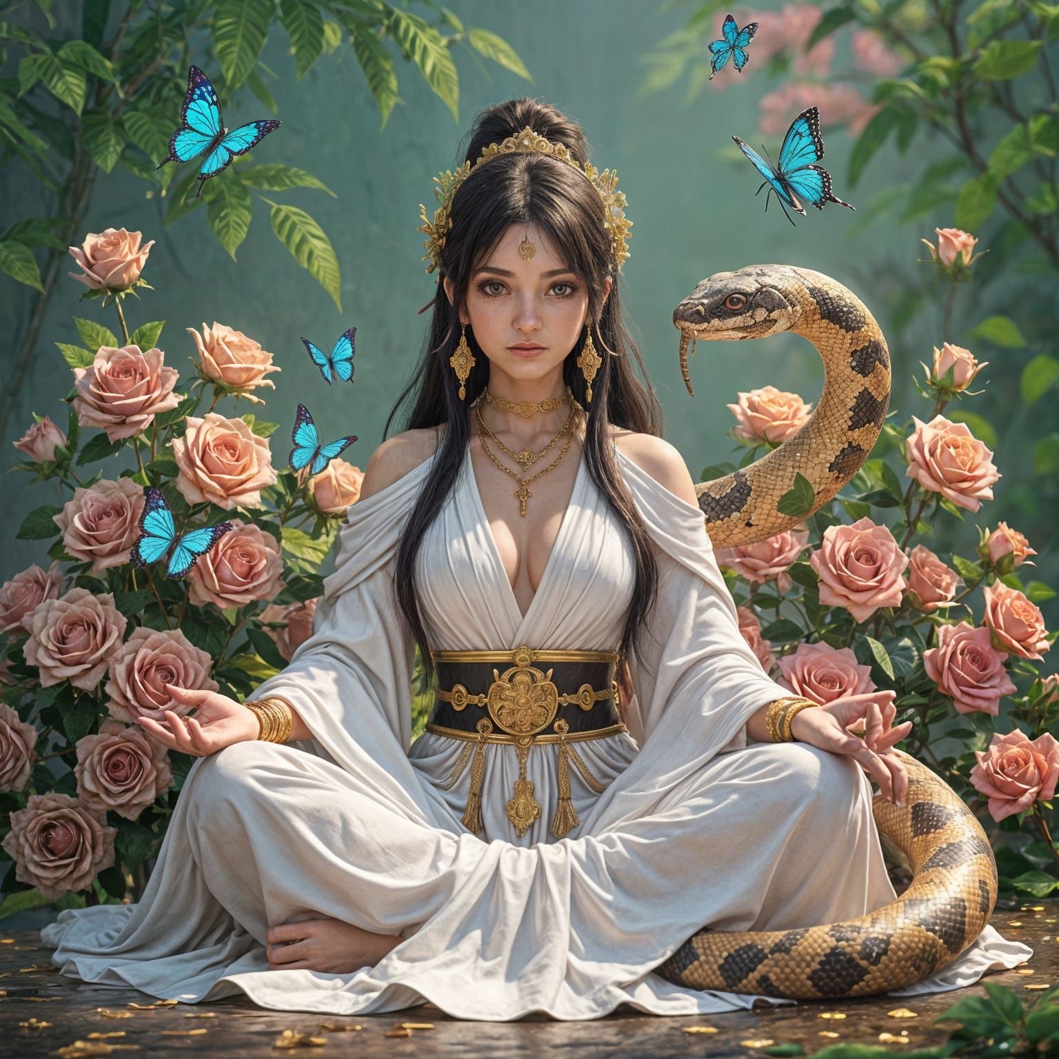 Ayahuasca Snake with Priestess in 3D Anime Style