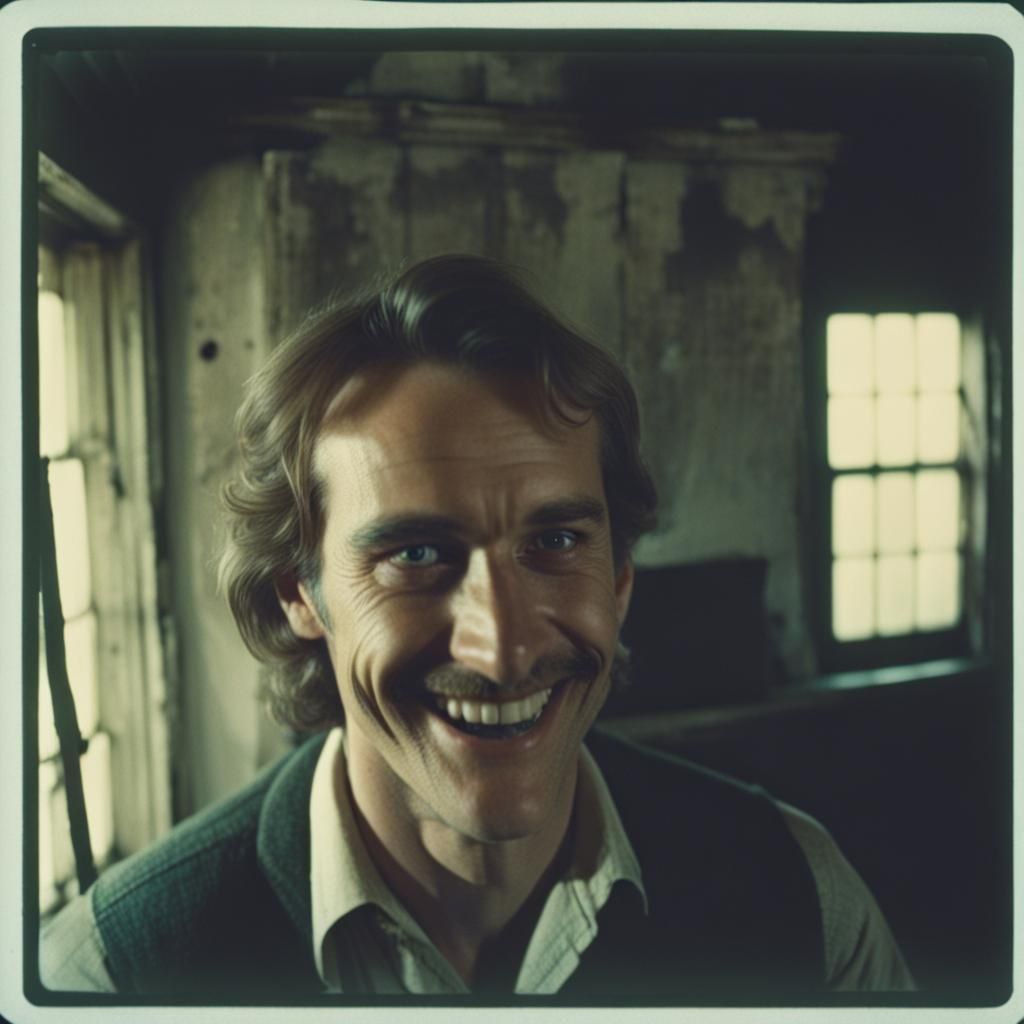 Creepy Man Smiles in Abandoned House: 1980s Film