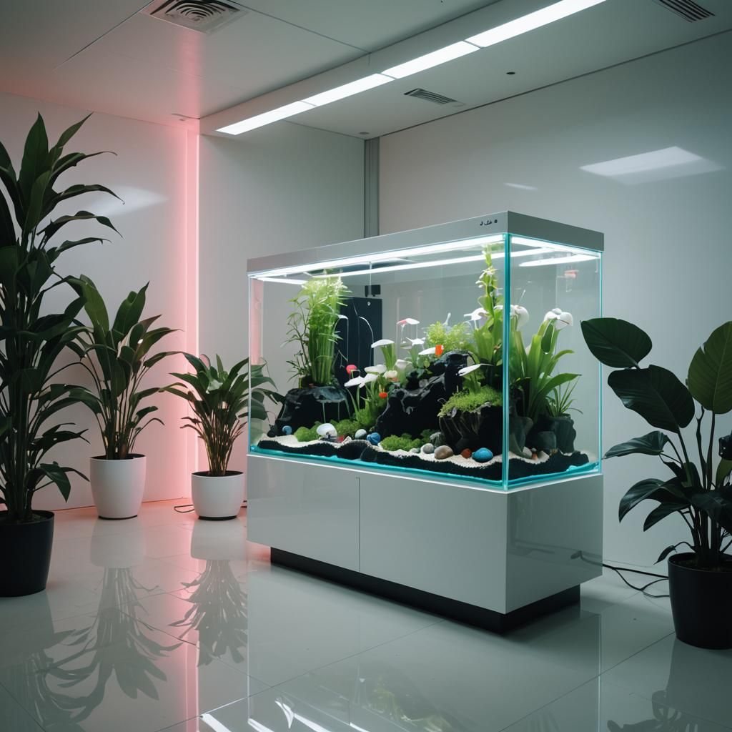 Futuristic Japanese Aquarium with Neon Accents
