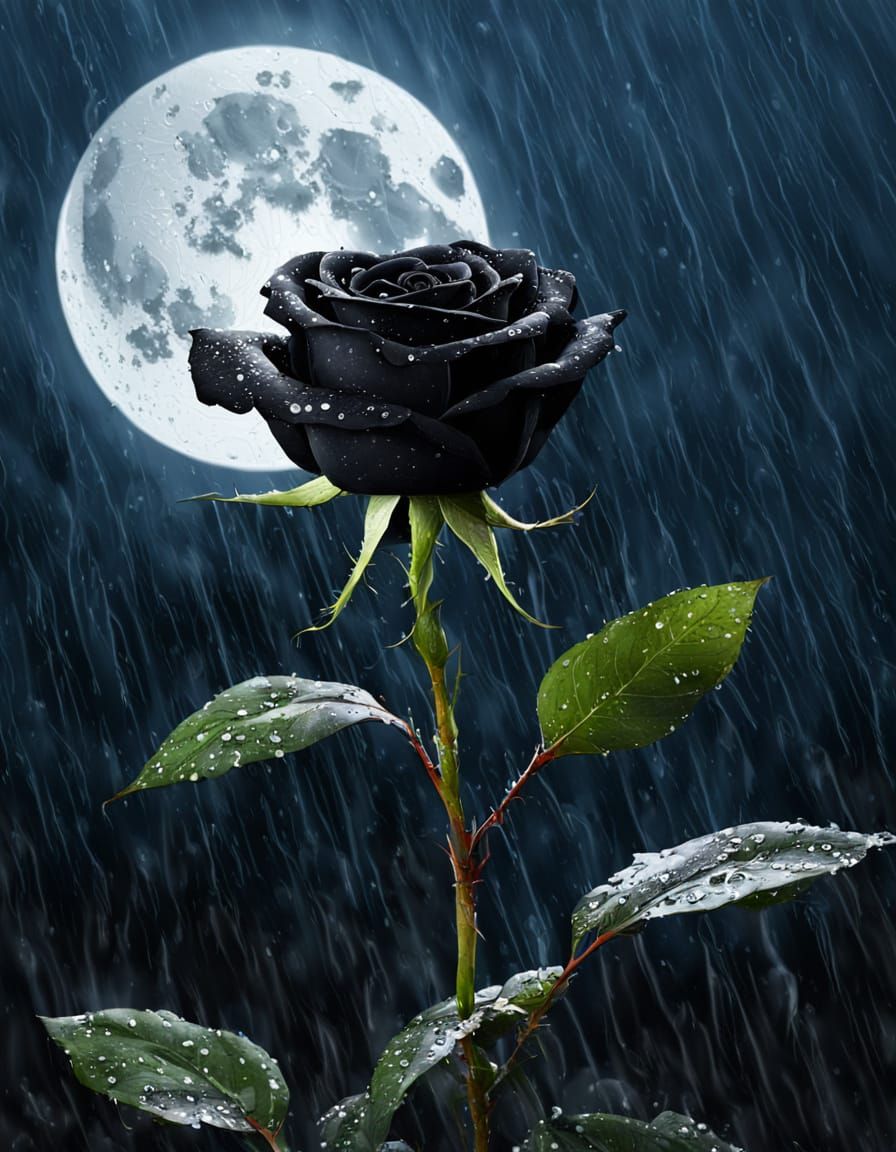 Black Rose Under Moonlit Rain